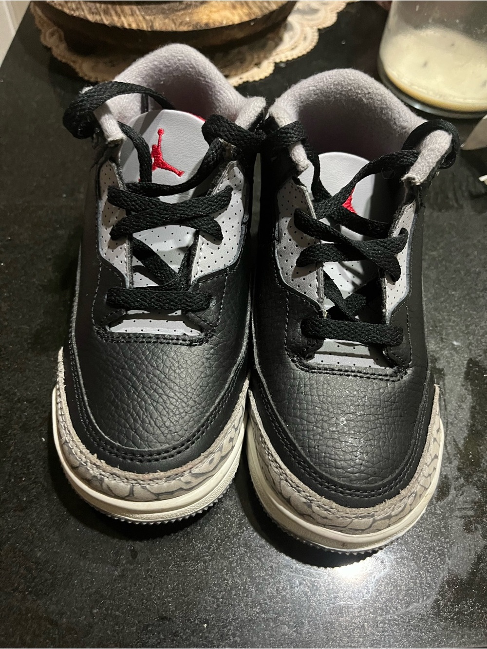 Jordan Kids Black, White and Red Leather Sneakers